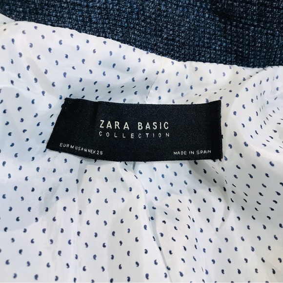Zara Basic Collection Womens Open Blue Tweed Lined Blazer Suit Jacket Sz M - Picture 11 of 12